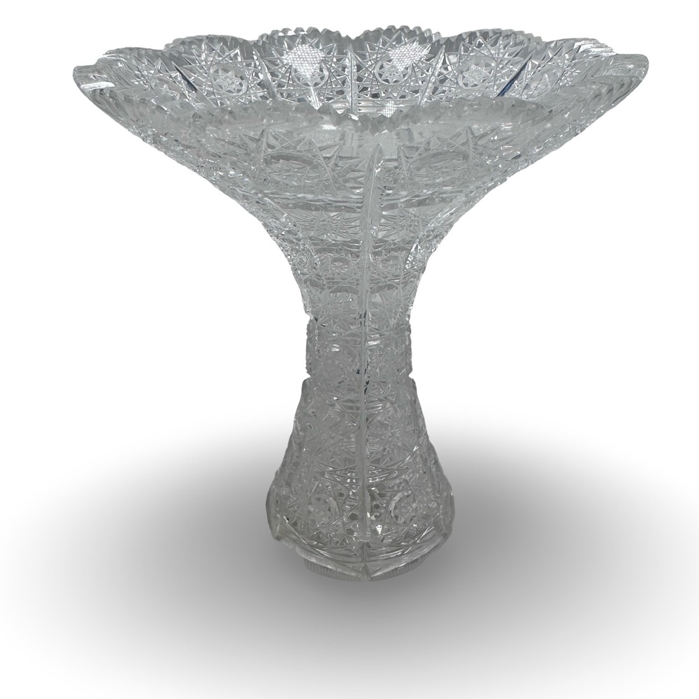 Queen Lace Flared Cut Crystal Trumpet Vase Hobstar Pattern Clear 6.5 inch